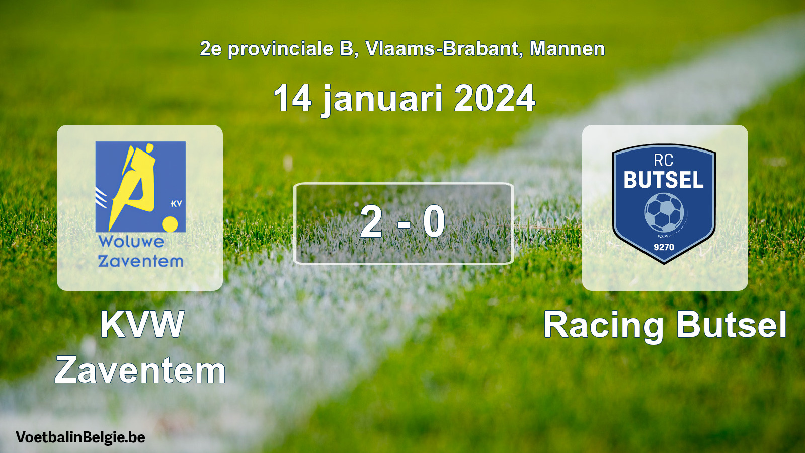 Gespeelde wedstrijd mannenvoetbal: KVW Zaventem - Racing Butsel 2 - 0 (14 januari 2024)