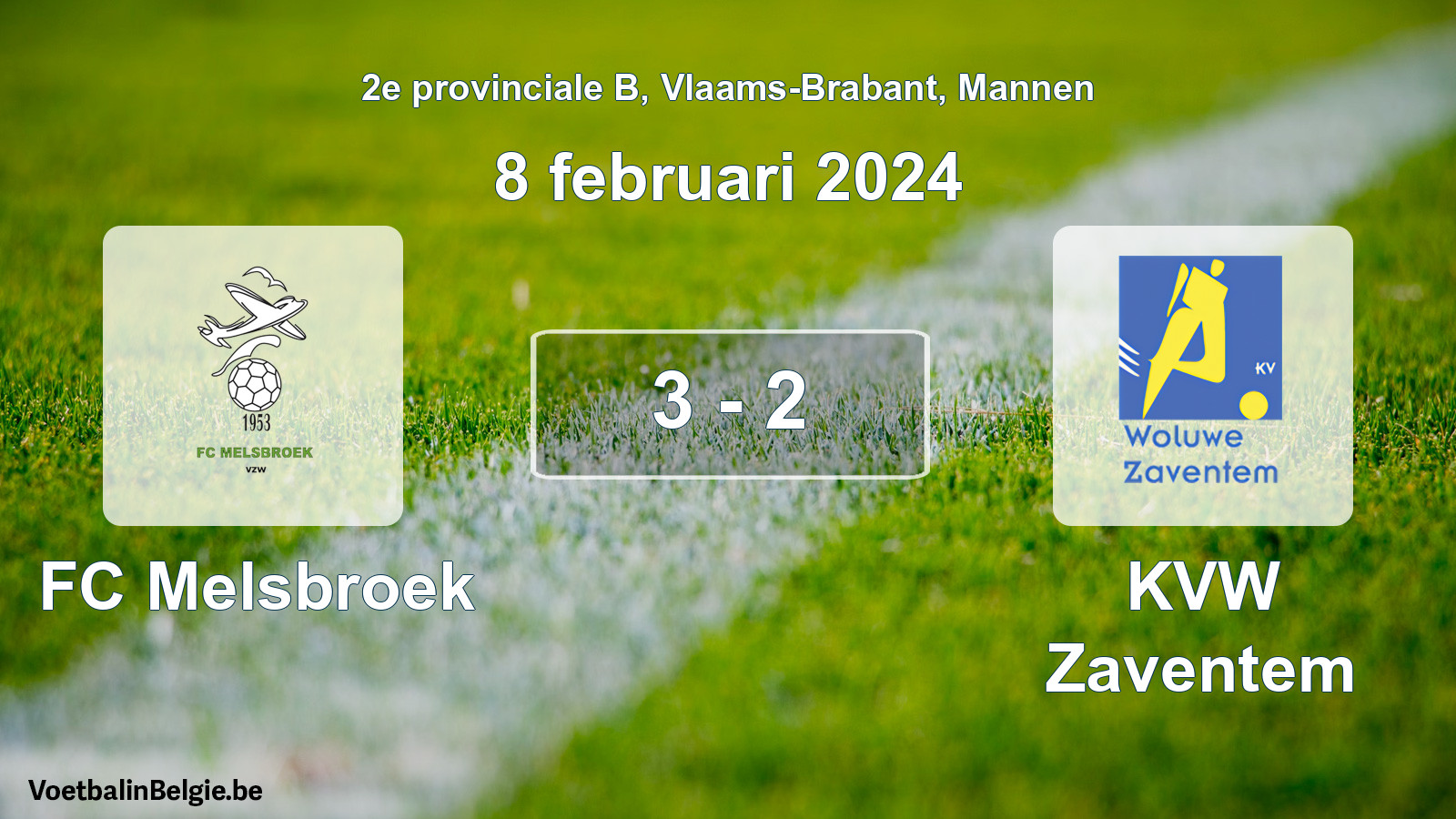 Gespeelde wedstrijd mannenvoetbal: FC Melsbroek - KVW Zaventem 3 - 2 (8 februari 2024)
