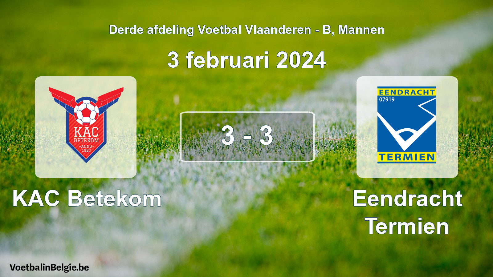 Gespeelde wedstrijd mannenvoetbal: KAC Betekom - Eendracht Termien 3 - 3 (3 februari 2024)