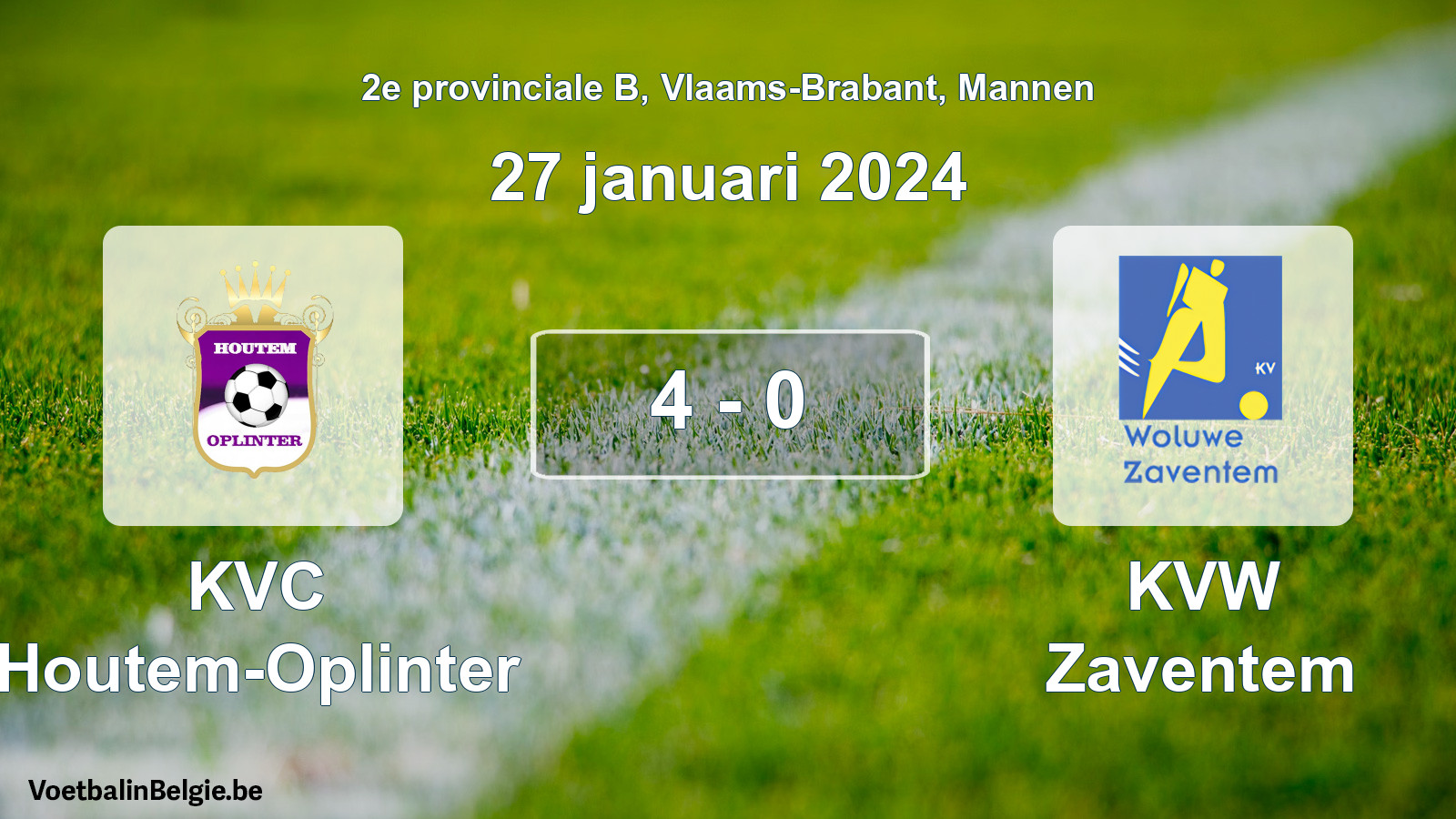Gespeelde wedstrijd mannenvoetbal: KVC Houtem-Oplinter - KVW Zaventem 4 - 0 (27 januari 2024)