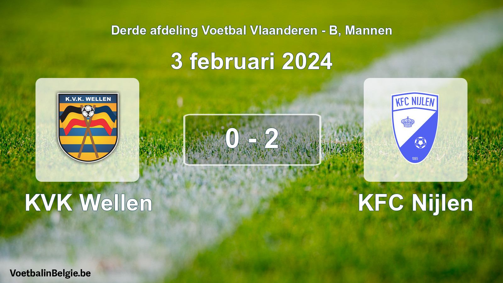 Gespeelde wedstrijd mannenvoetbal: KVK Wellen - KFC Nijlen 0 - 2 (3 februari 2024)