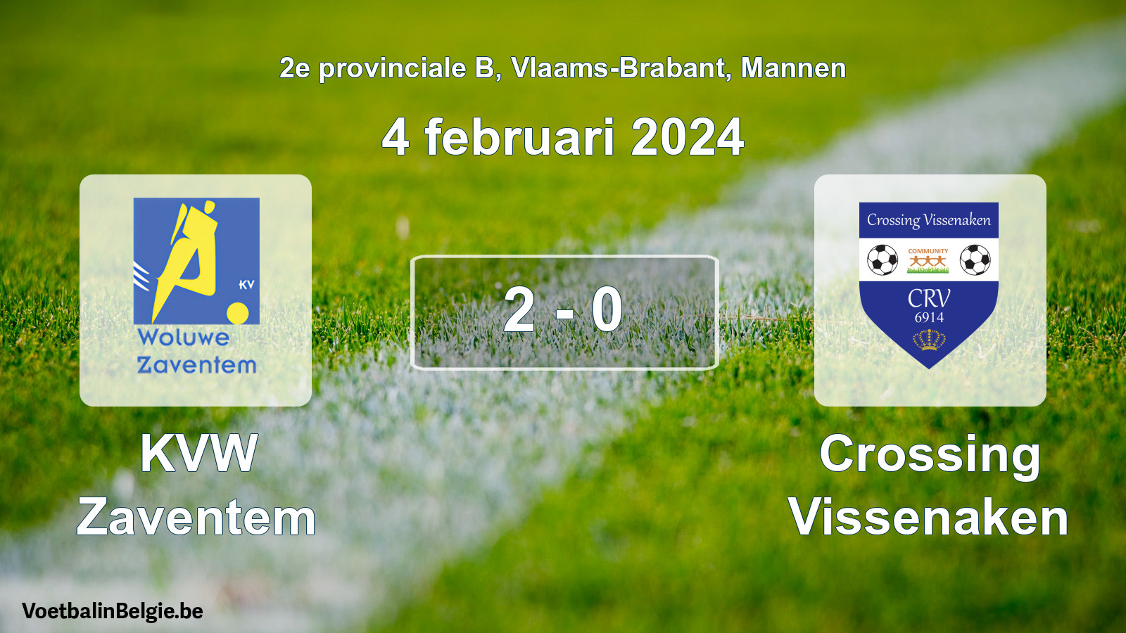 Gespeelde wedstrijd mannenvoetbal: KVW Zaventem - Crossing Vissenaken 2 - 0 (4 februari 2024)