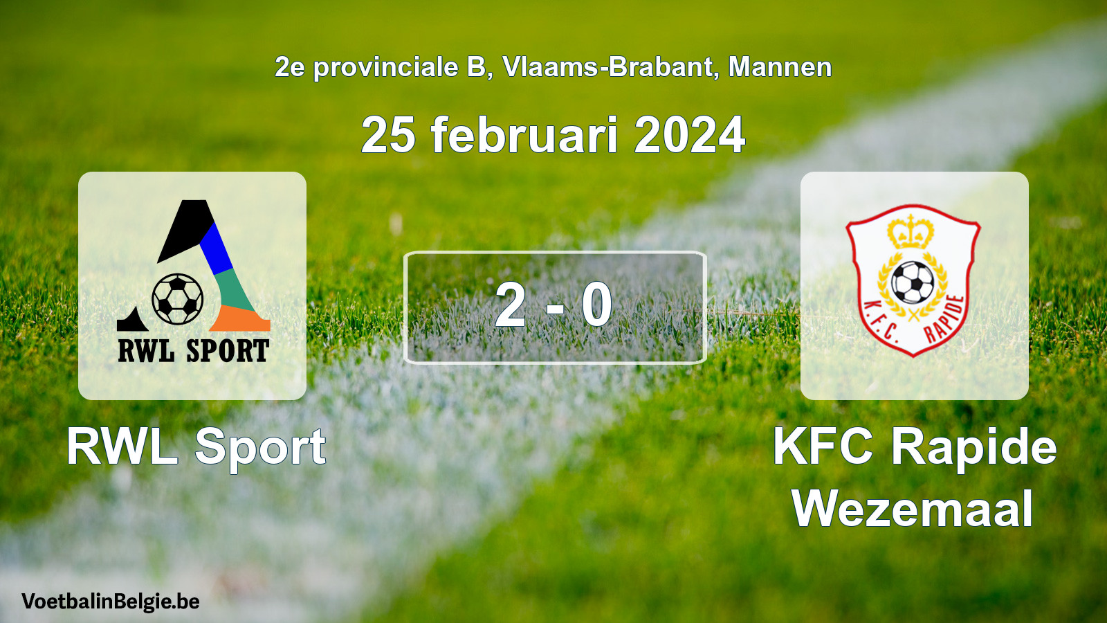 Gespeelde wedstrijd mannenvoetbal: RWL Sport - KFC Rapide Wezemaal 2 - 0 (25 februari 2024)
