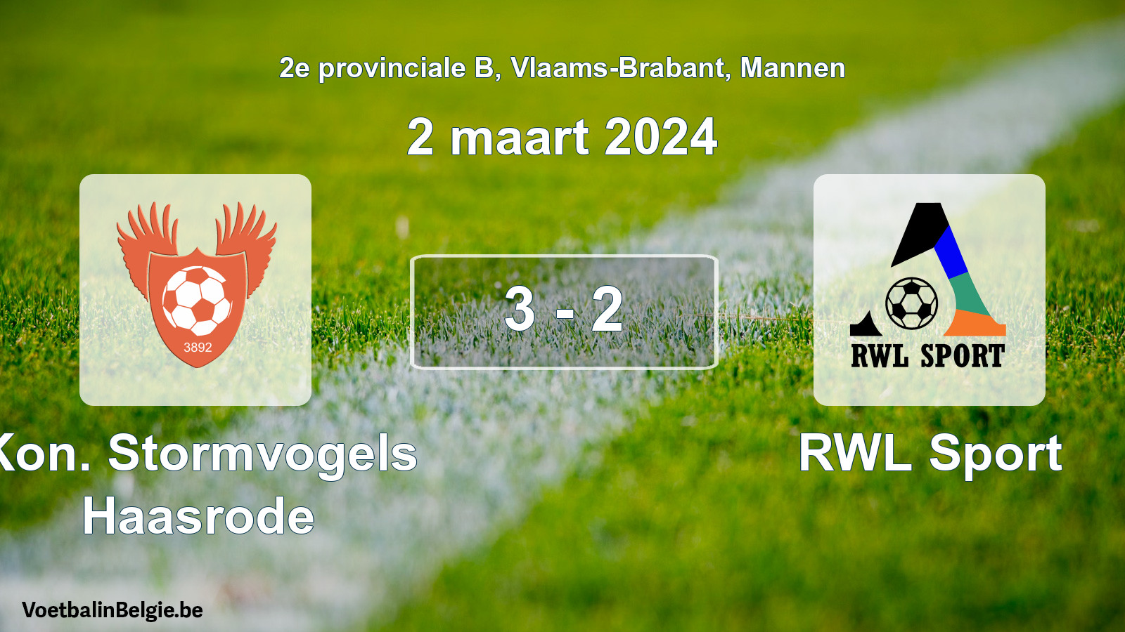 Gespeelde wedstrijd mannenvoetbal: Kon. Stormvogels Haasrode - RWL Sport 3 - 2 (2 maart 2024)