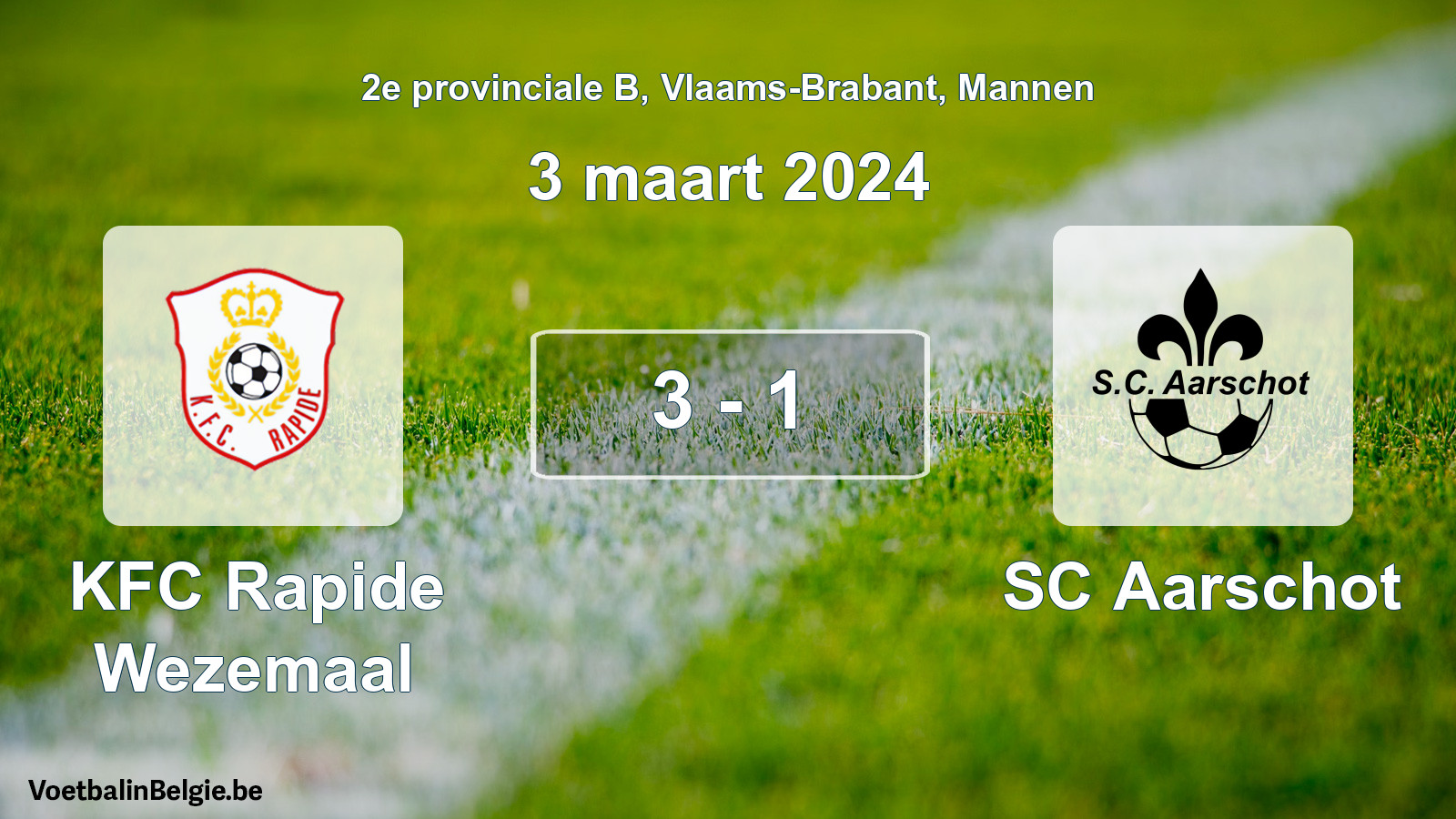 Gespeelde wedstrijd mannenvoetbal: KFC Rapide Wezemaal - SC Aarschot 3 - 1 (3 maart 2024)