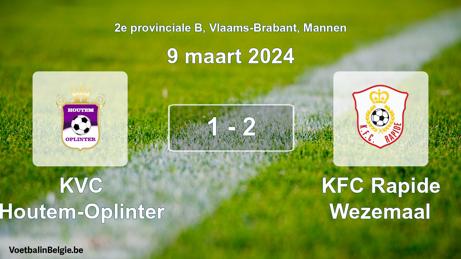 Match joué football hommes: KVC Houtem-Oplinter - KFC Rapide Wezemaal 1 - 2 (9 mars 2024)