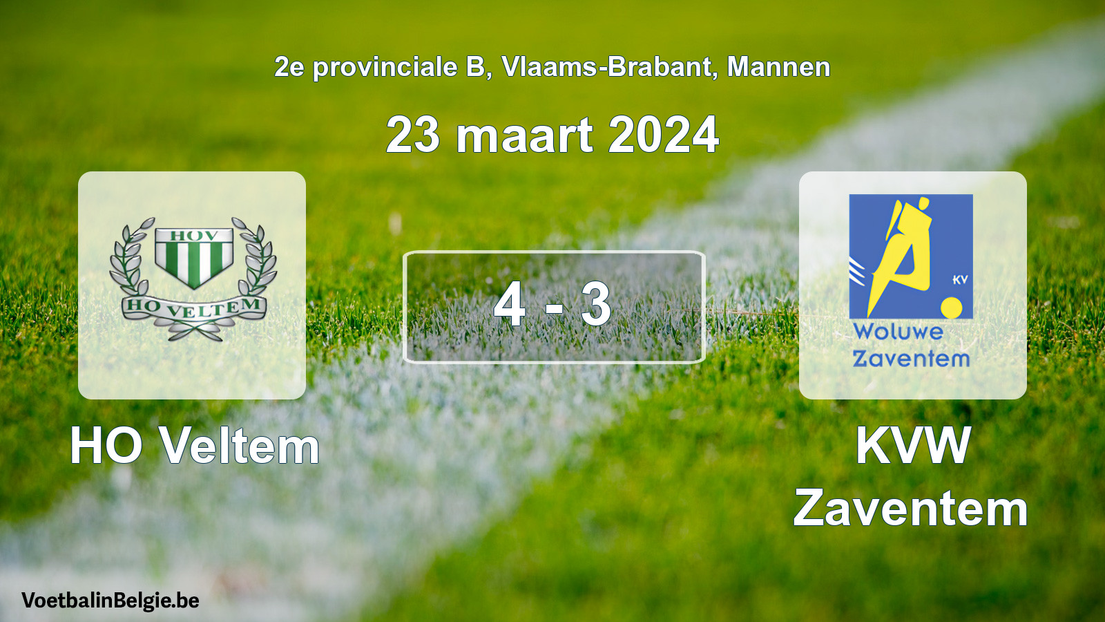 Gespeelde wedstrijd mannenvoetbal: HO Veltem - KVW Zaventem 4 - 3 (23 maart 2024)