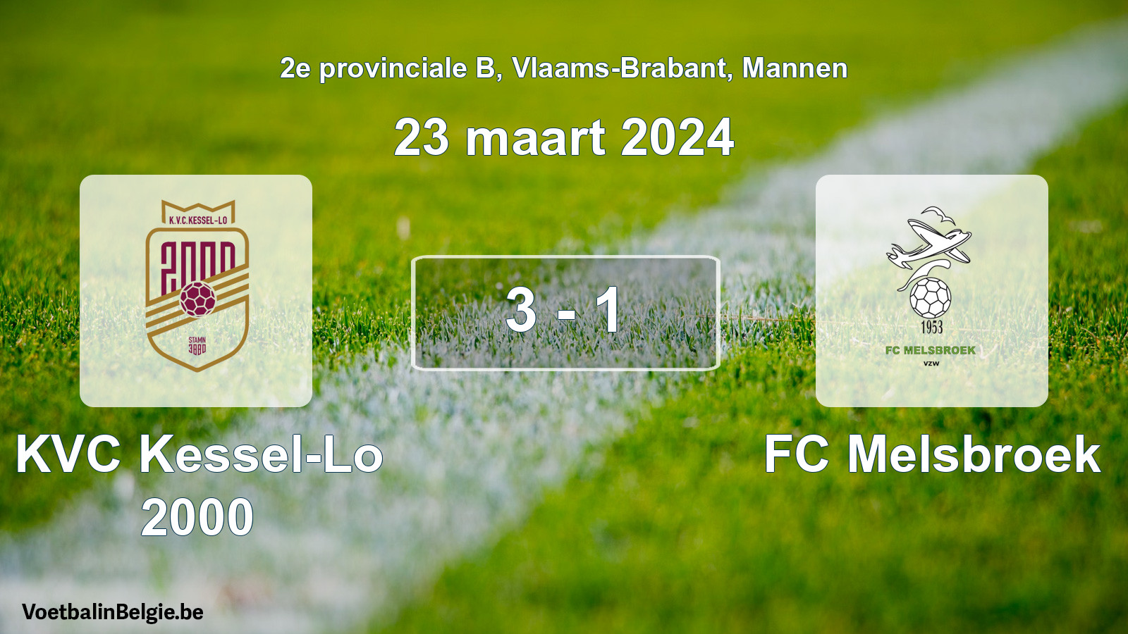 Gespeelde wedstrijd mannenvoetbal: KVC Kessel-Lo 2000 - FC Melsbroek 3 - 1 (23 maart 2024)