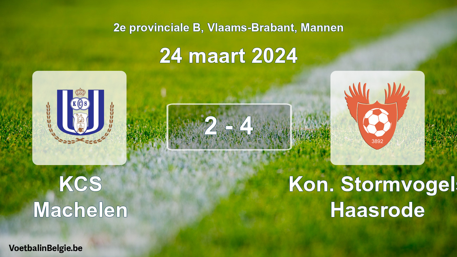 Gespeelde wedstrijd mannenvoetbal: KCS Machelen - Kon. Stormvogels Haasrode 2 - 4 (24 maart 2024)