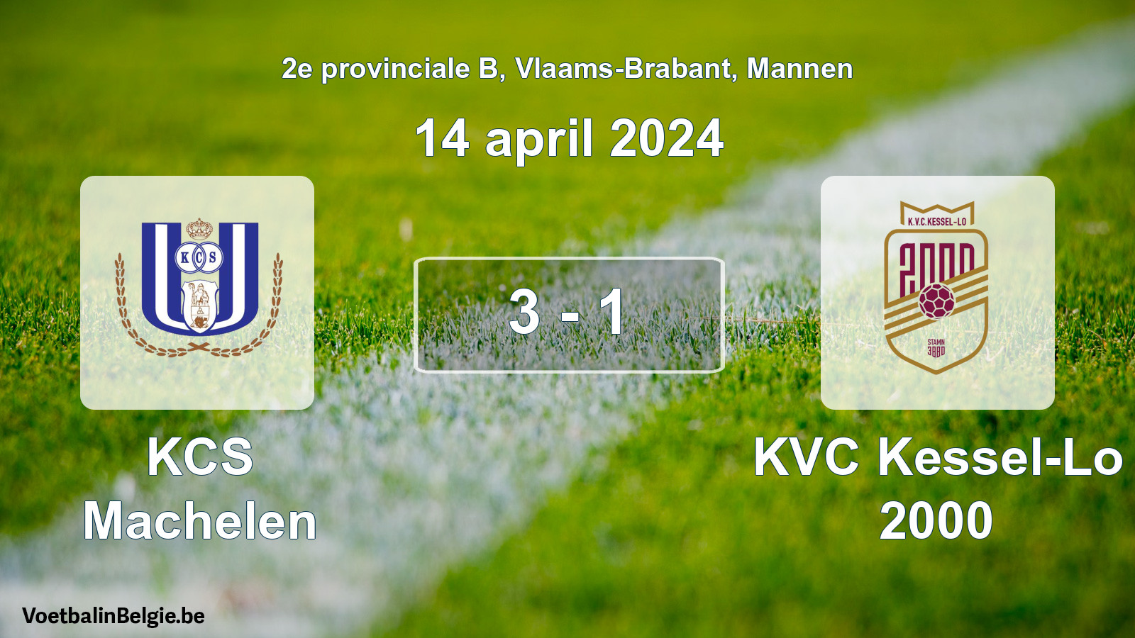 Gespeelde wedstrijd mannenvoetbal: KCS Machelen - KVC Kessel-Lo 2000 3 - 1 (14 april 2024)