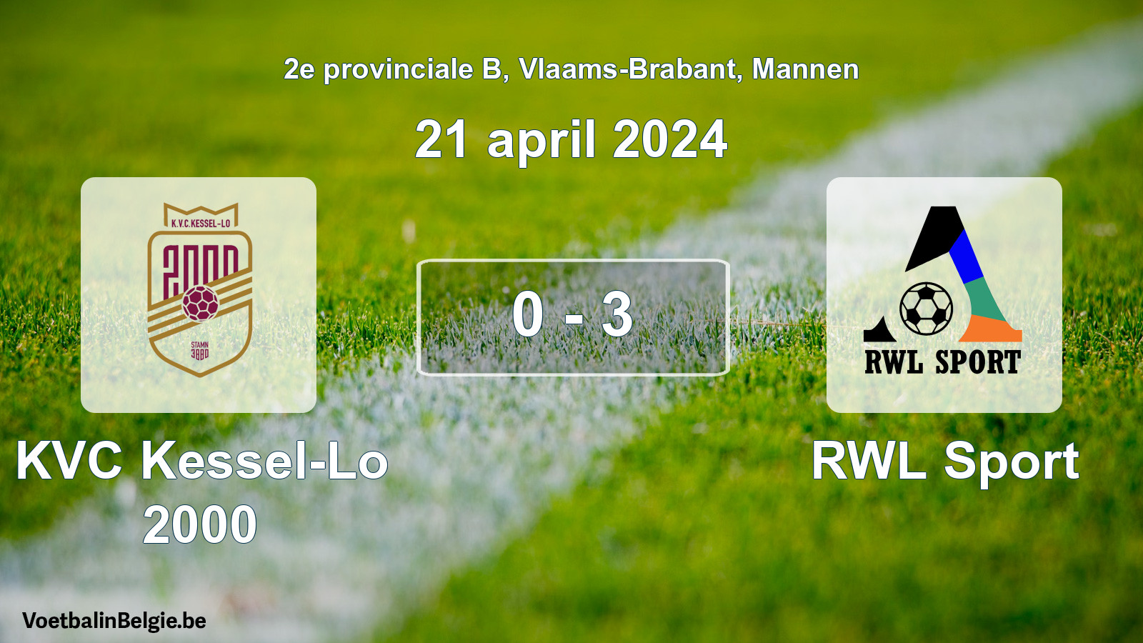 Gespeelde wedstrijd mannenvoetbal: KVC Kessel-Lo 2000 - RWL Sport 0 - 3 (21 april 2024)