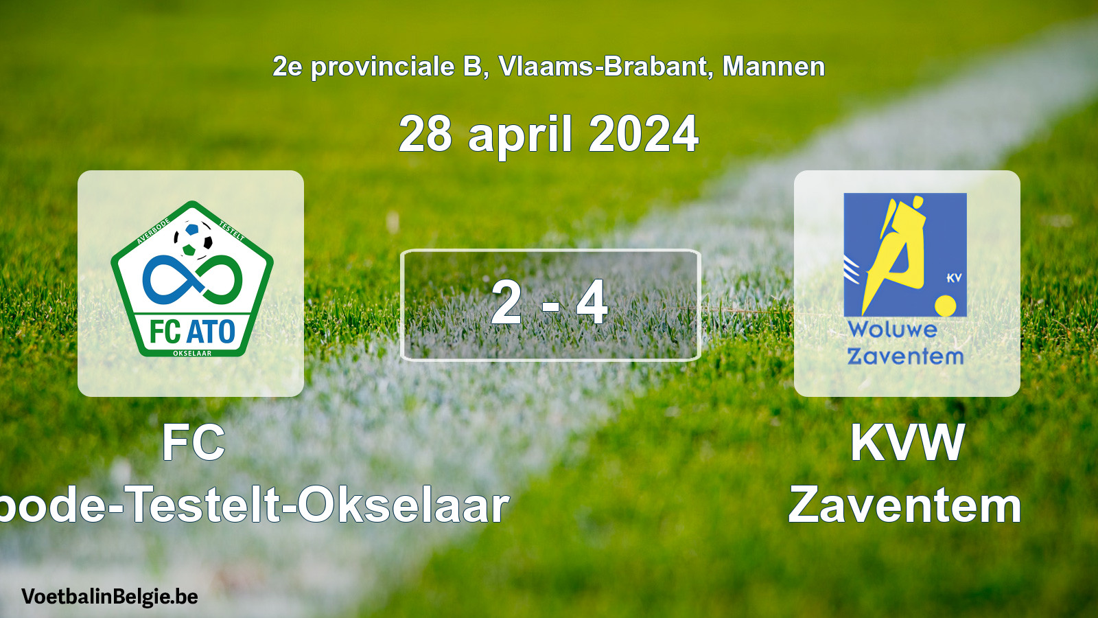 Gespeelde wedstrijd mannenvoetbal: FC Averbode-Testelt-Okselaar - KVW Zaventem 2 - 4 (28 april 2024)