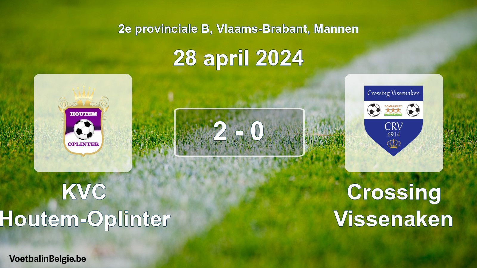 Gespeelde wedstrijd mannenvoetbal: KVC Houtem-Oplinter - Crossing Vissenaken 2 - 0 (28 april 2024)