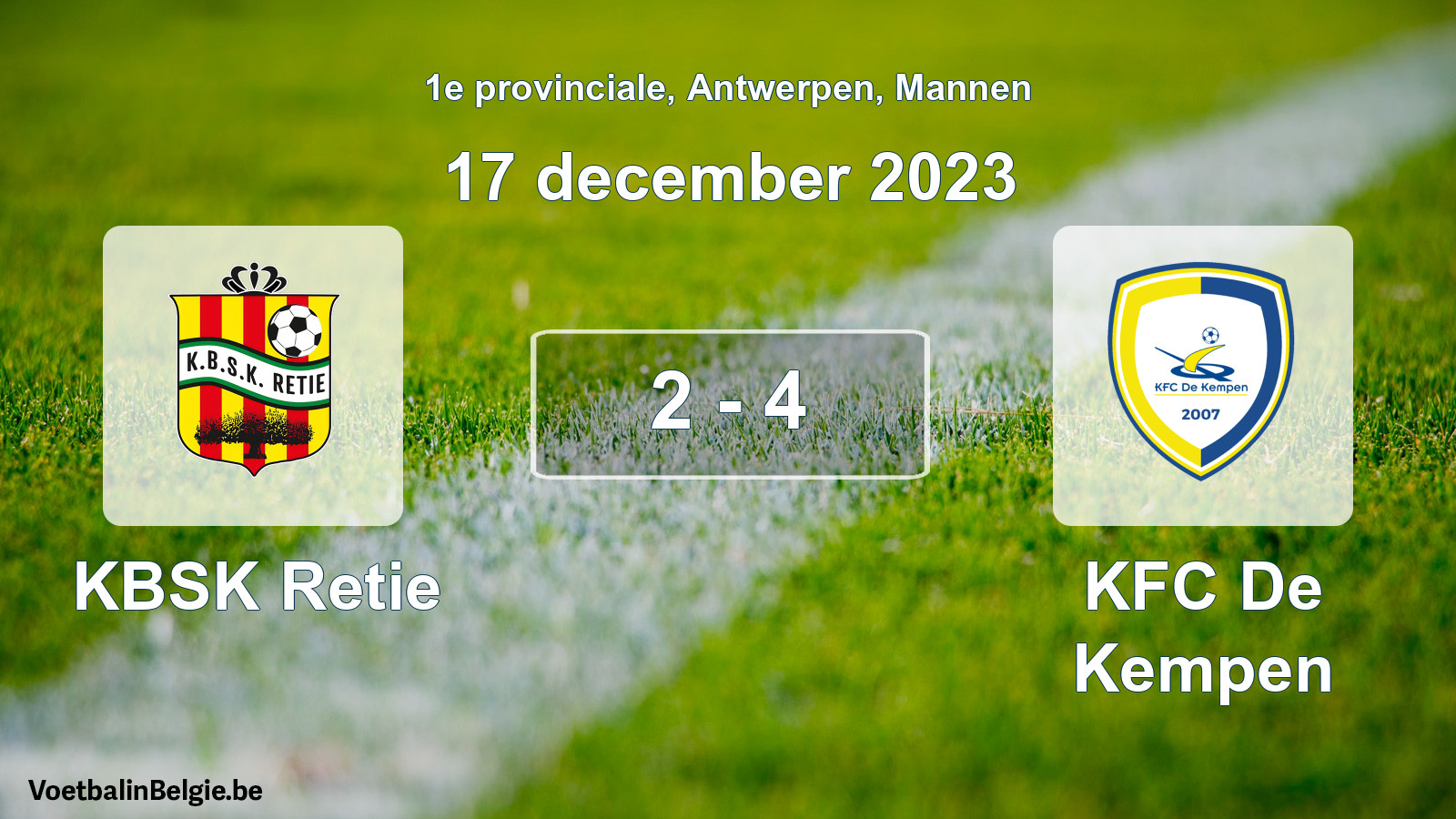 Gespeelde wedstrijd mannenvoetbal: KBSK Retie - KFC De Kempen 2 - 4 (17 december 2023)