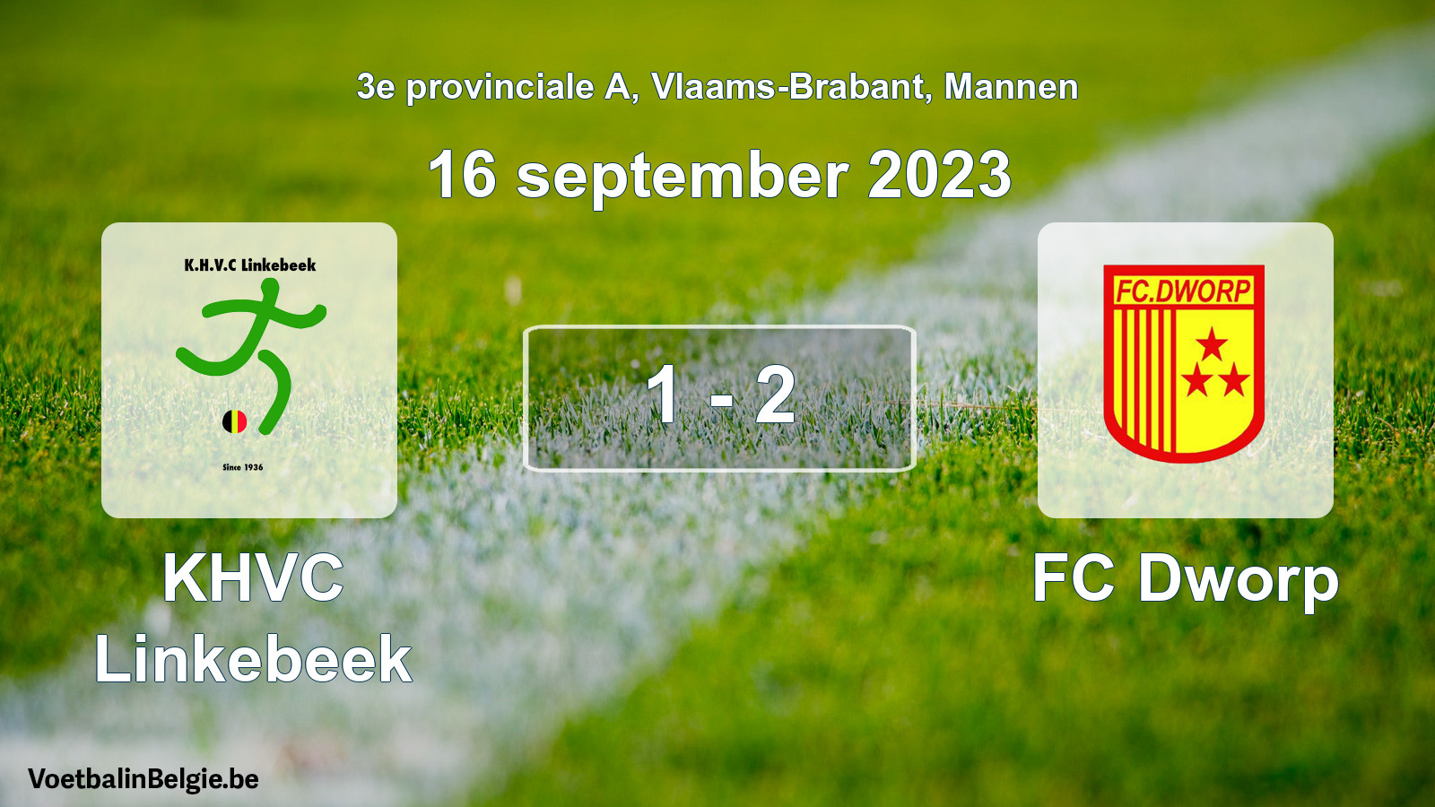 Gespeelde wedstrijd mannenvoetbal: KHVC Linkebeek - FC Dworp 1 - 2 (16 september 2023)