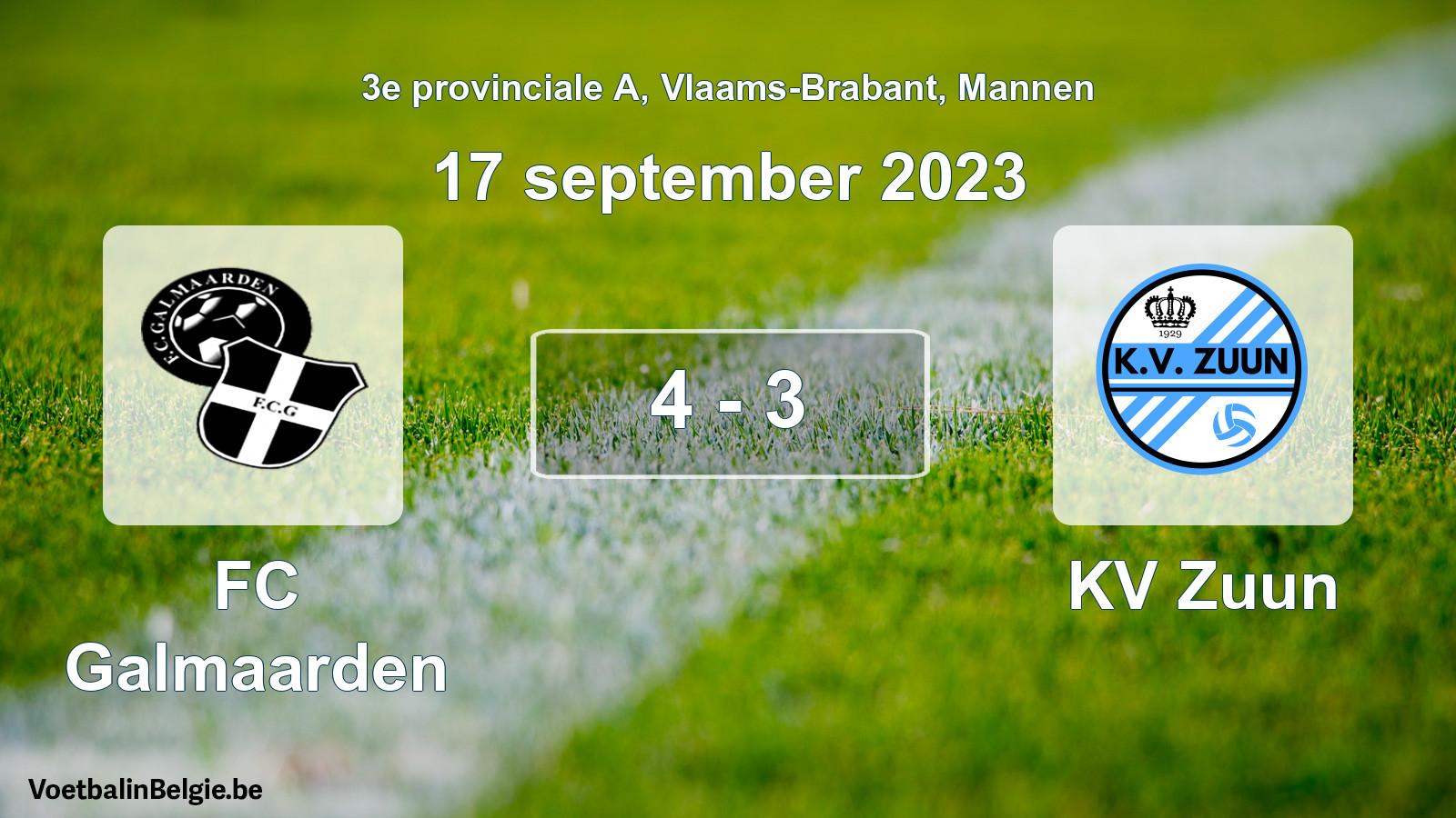Gespeelde wedstrijd mannenvoetbal: FC Galmaarden - KV Zuun 4 - 3 (17 september 2023)