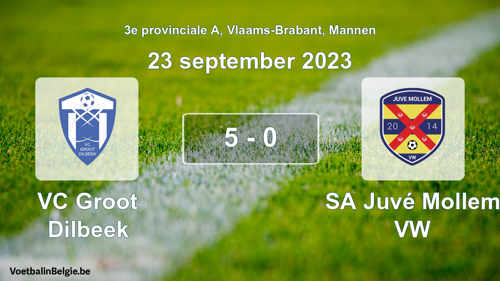 Gespeelde wedstrijd mannenvoetbal: VC Groot Dilbeek - SA Juvé Mollem VW 5 - 0 (23 september 2023)