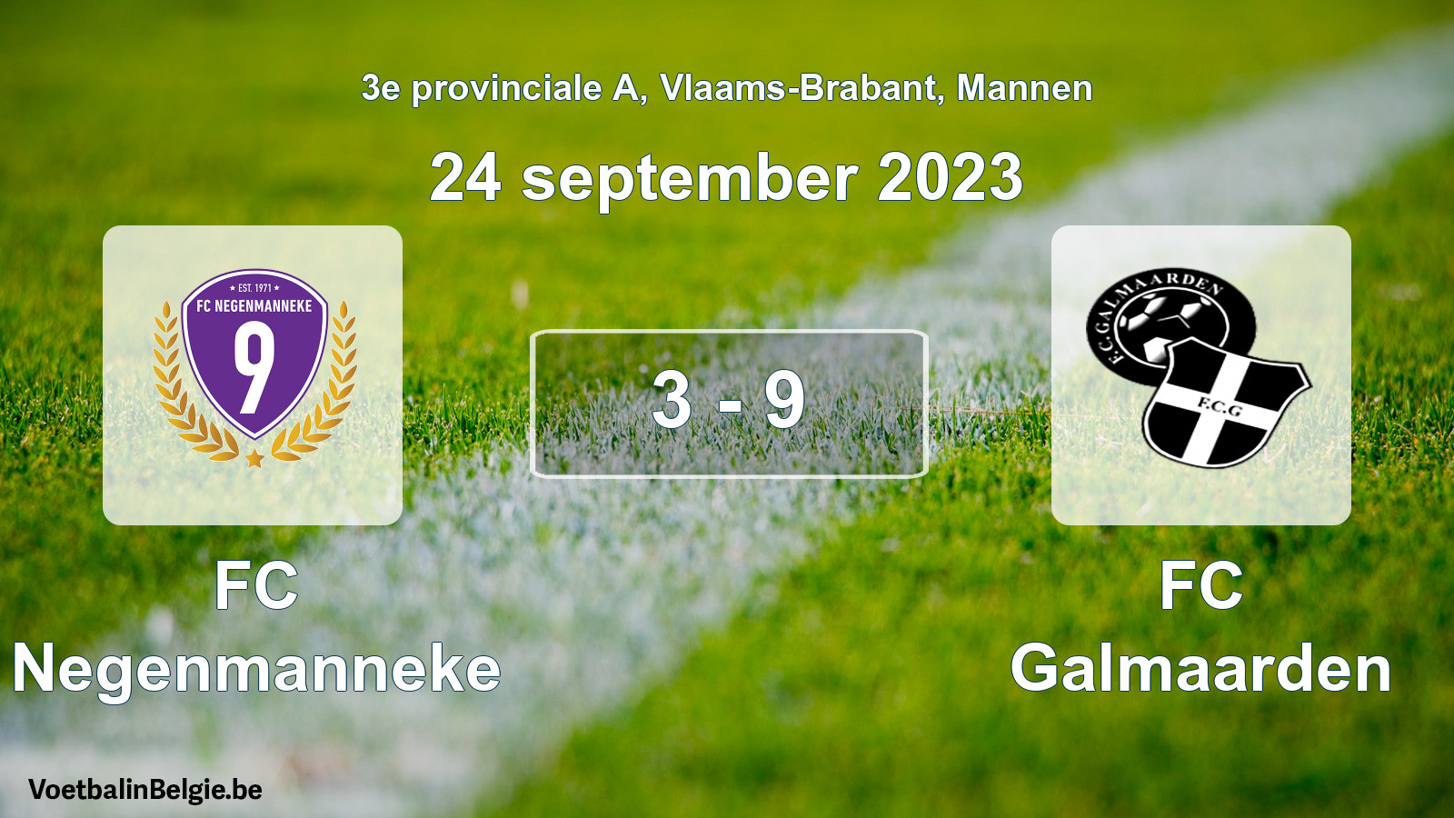 Gespeelde wedstrijd mannenvoetbal: FC Negenmanneke - FC Galmaarden 3 - 9 (24 september 2023)