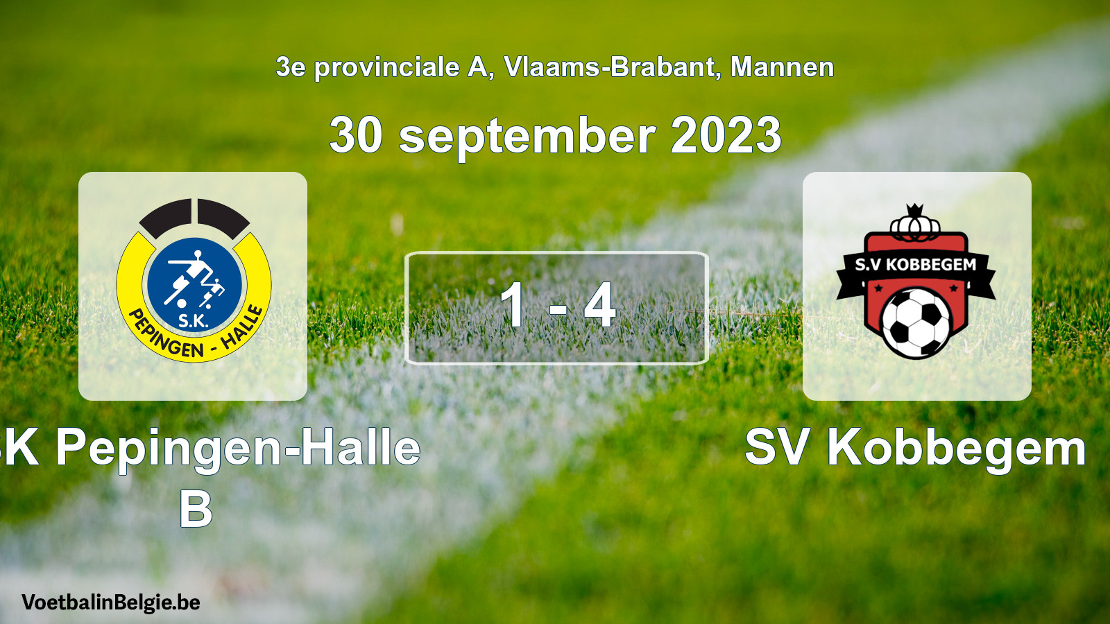 Gespeelde wedstrijd mannenvoetbal: SK Pepingen-Halle B - SV Kobbegem 1 - 4 (30 september 2023)