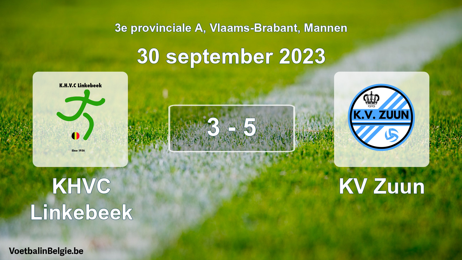 Gespeelde wedstrijd mannenvoetbal: KHVC Linkebeek - KV Zuun 3 - 5 (30 september 2023)
