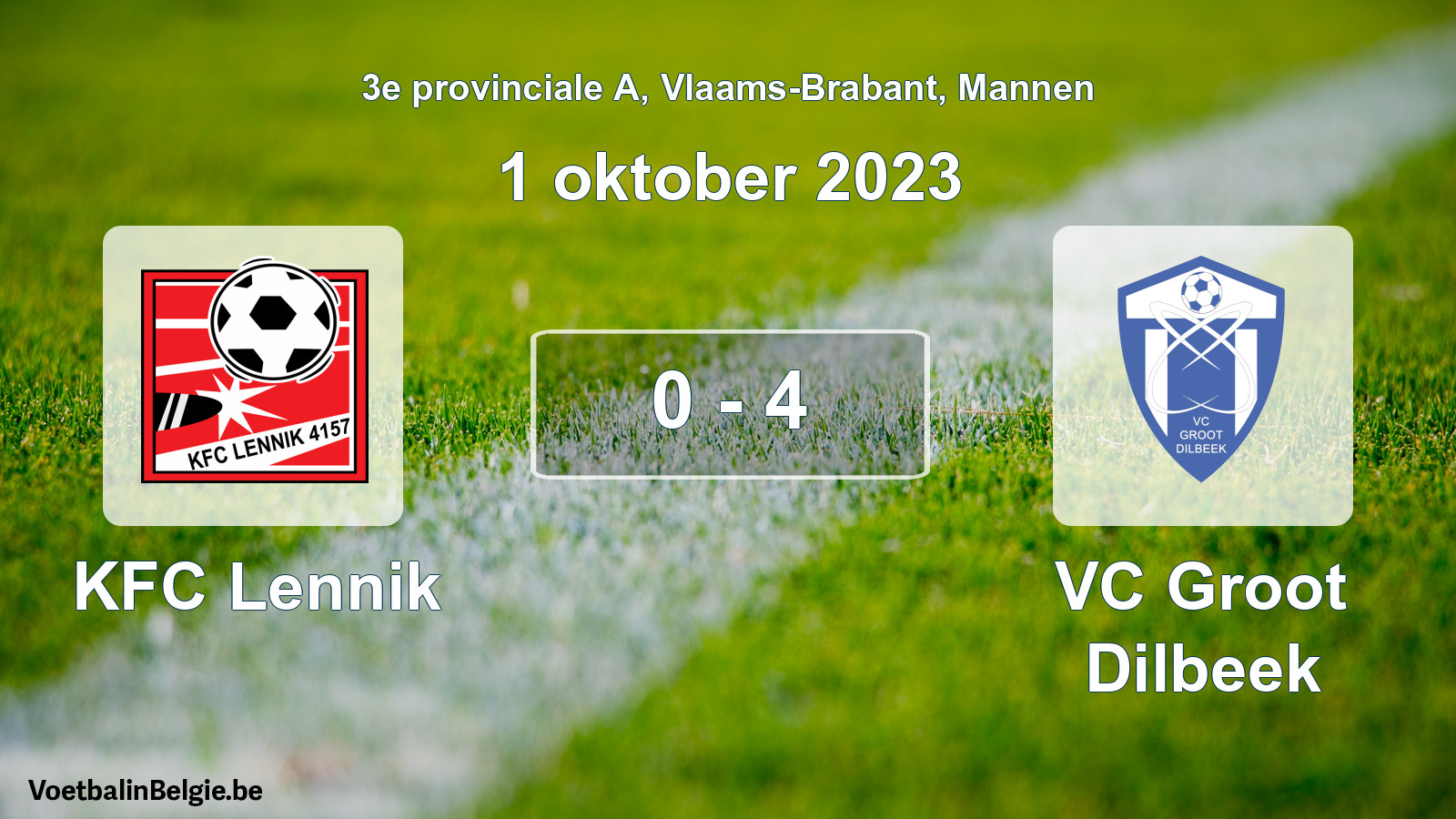Gespeelde wedstrijd mannenvoetbal: KFC Lennik - VC Groot Dilbeek 0 - 4 (1 oktober 2023)