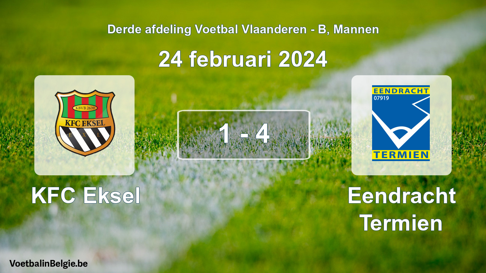 Gespeelde wedstrijd mannenvoetbal: KFC Eksel - Eendracht Termien 1 - 4 (24 februari 2024)