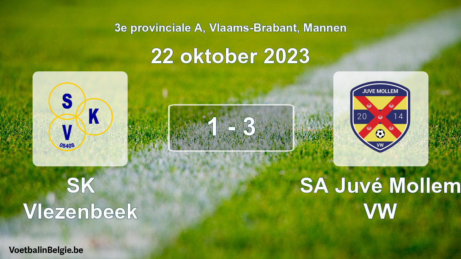 Gespeelde wedstrijd mannenvoetbal: SK Vlezenbeek - SA Juvé Mollem VW 1 - 3 (22 oktober 2023)