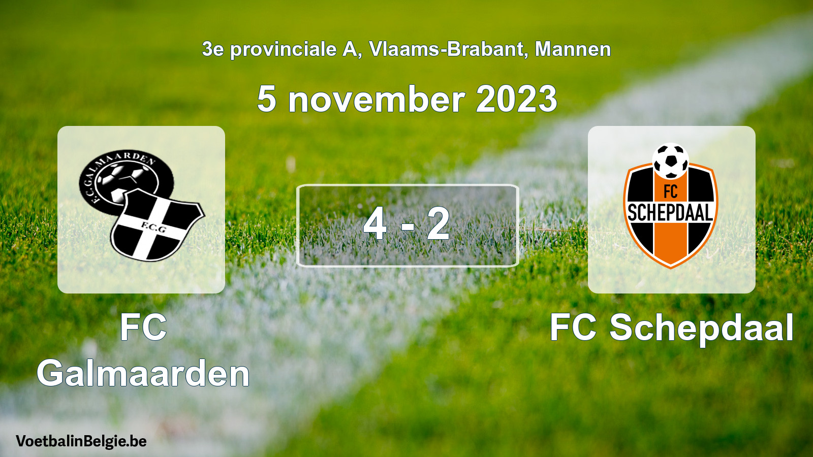 Gespeelde wedstrijd mannenvoetbal: FC Galmaarden - FC Schepdaal 4 - 2 (5 november 2023)