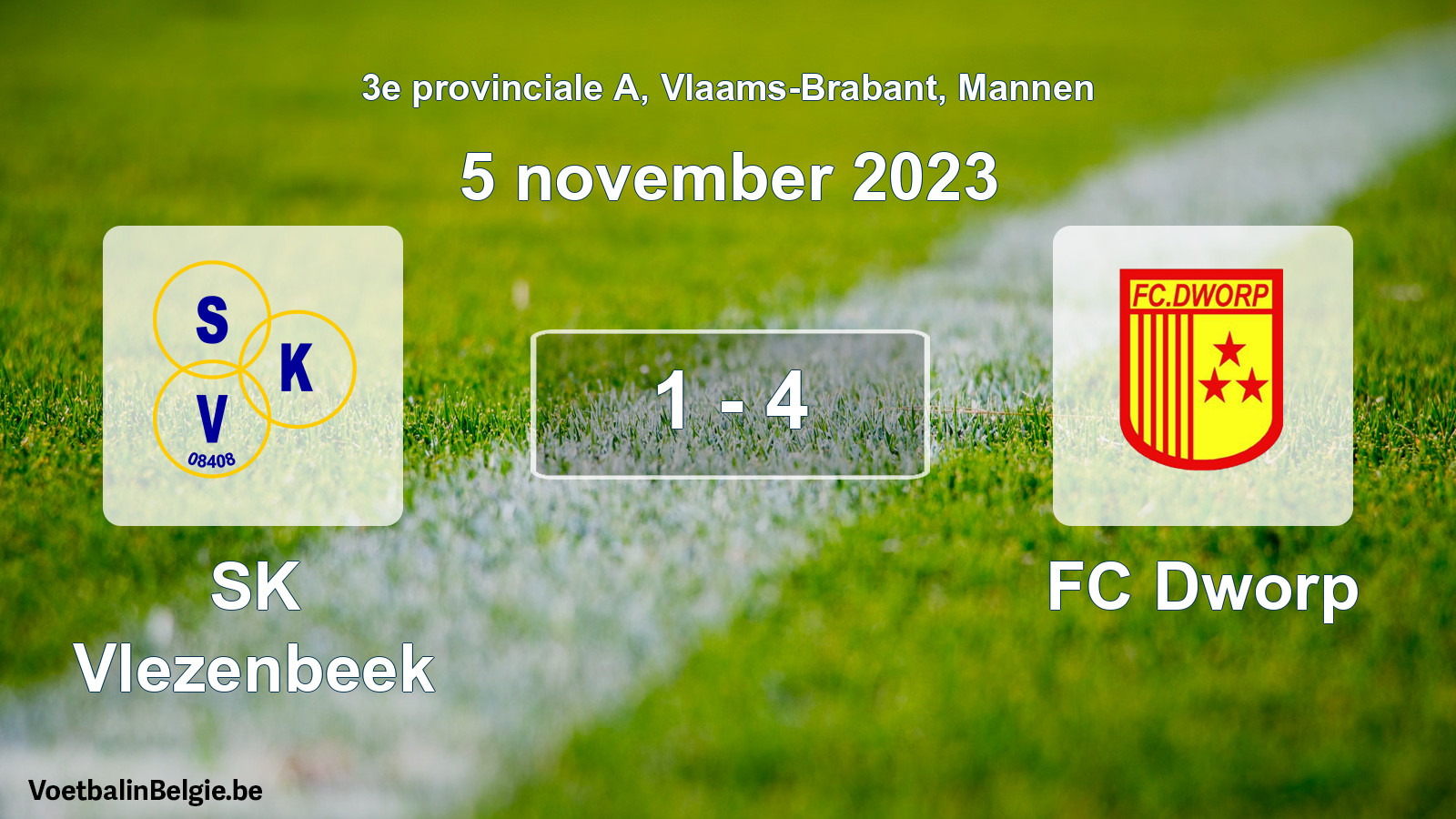 Match joué football hommes: SK Vlezenbeek - FC Dworp 1 - 4 (5 novembre 2023)