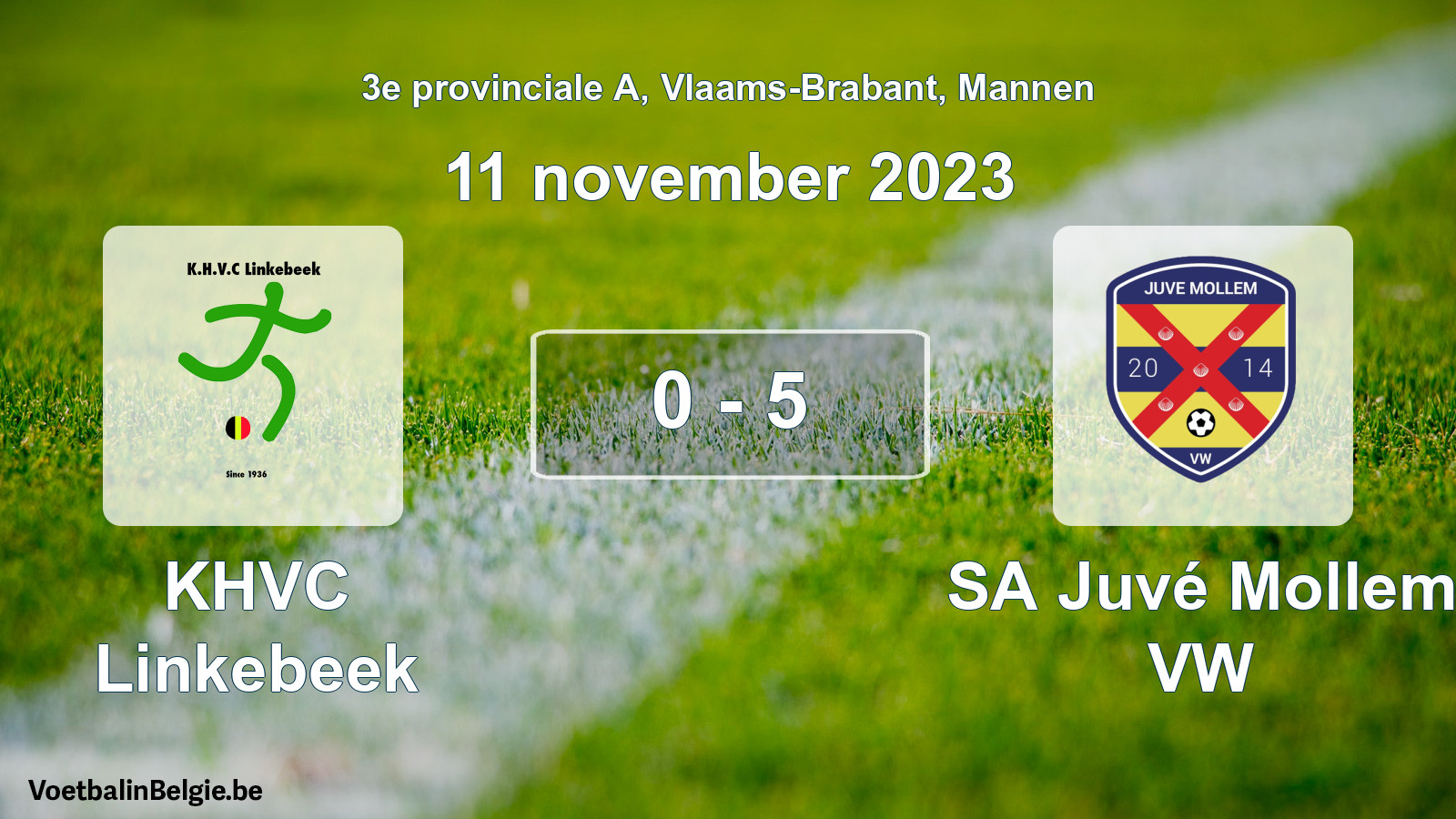 Match joué football hommes: KHVC Linkebeek - SA Juvé Mollem VW 0 - 5 (11 novembre 2023)