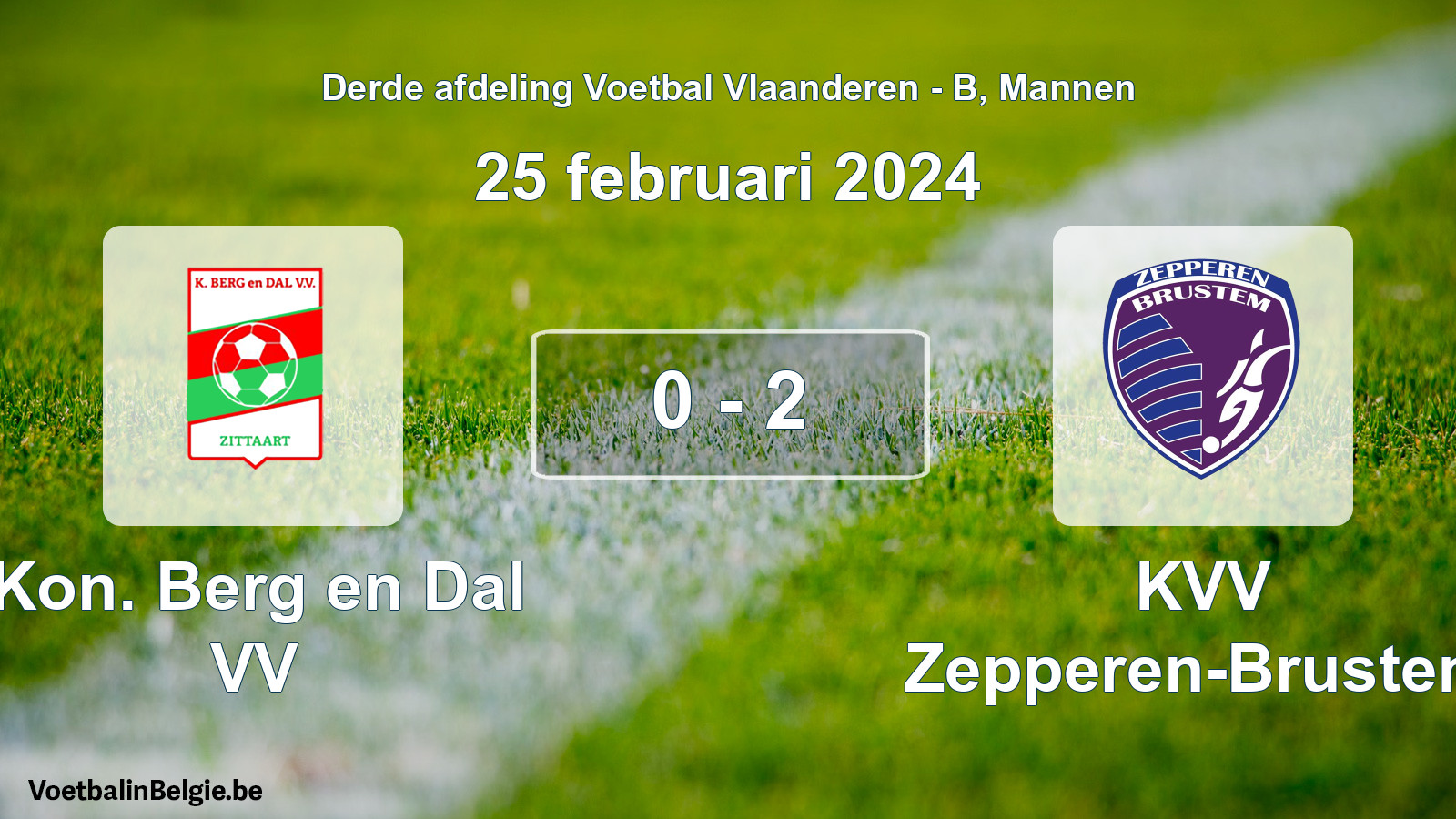 Gespeelde wedstrijd mannenvoetbal: Kon. Berg en Dal VV - KVV Zepperen-Brustem 0 - 2 (25 februari 2024)