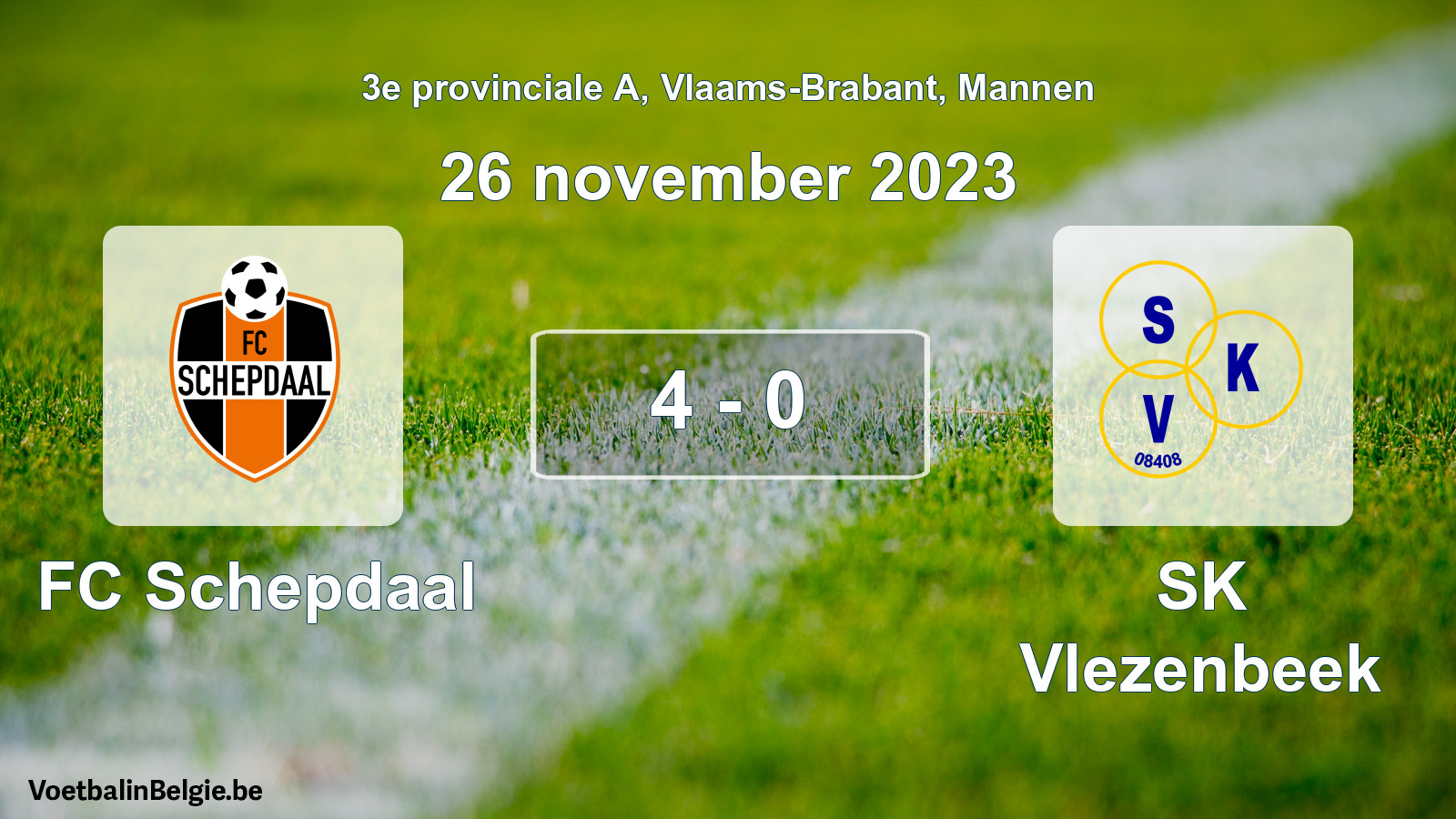 Gespeelde wedstrijd mannenvoetbal: FC Schepdaal - SK Vlezenbeek 4 - 0 (26 november 2023)