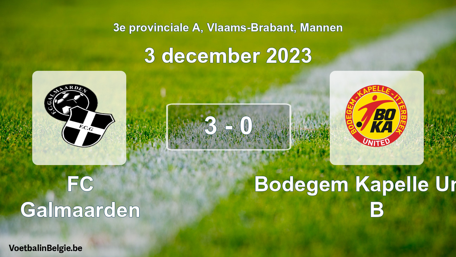 Gespeelde wedstrijd mannenvoetbal: FC Galmaarden - Bodegem Kapelle United B 3 - 0 (3 december 2023)