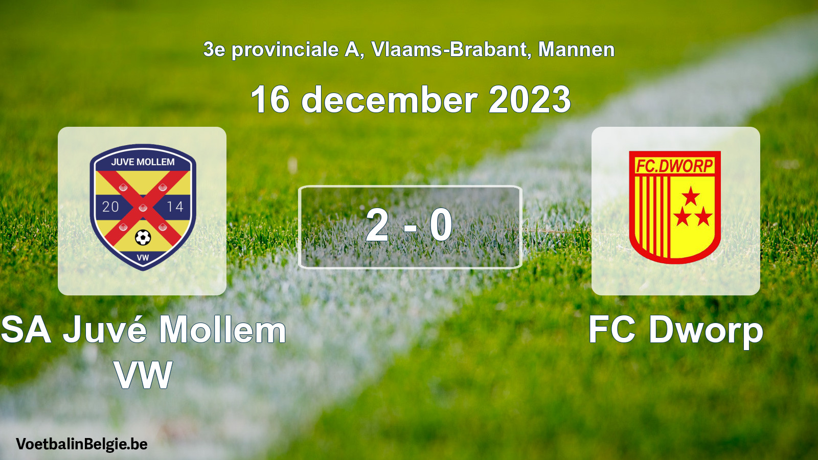 Gespeelde wedstrijd mannenvoetbal: SA Juvé Mollem VW - FC Dworp 2 - 0 (16 december 2023)