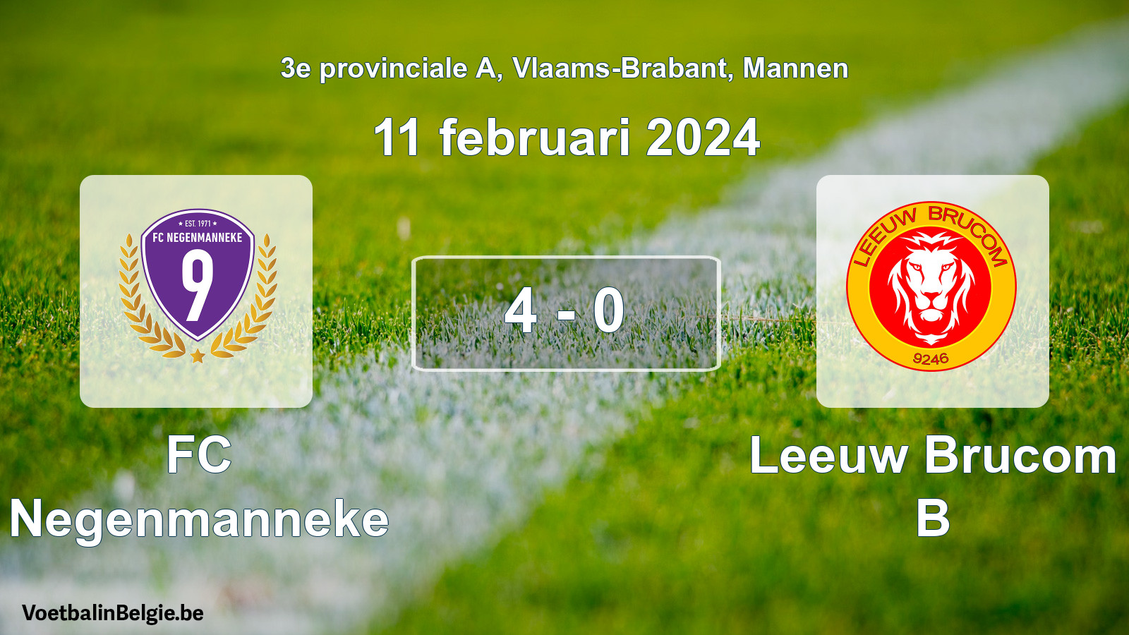 Gespeelde wedstrijd mannenvoetbal: FC Negenmanneke - Leeuw Brucom B 4 - 0 (11 februari 2024)