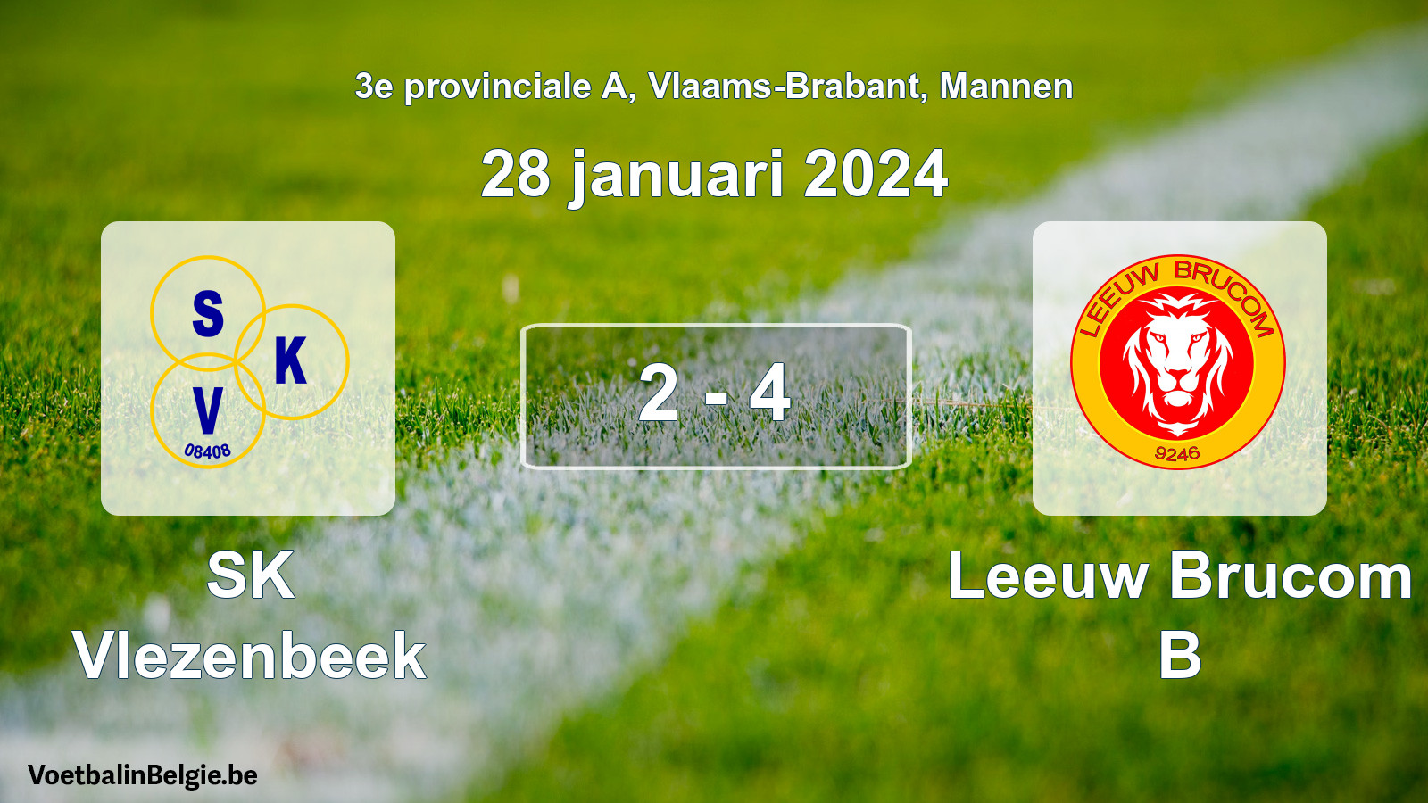 Gespeelde wedstrijd mannenvoetbal: SK Vlezenbeek - Leeuw Brucom B 2 - 4 (28 januari 2024)