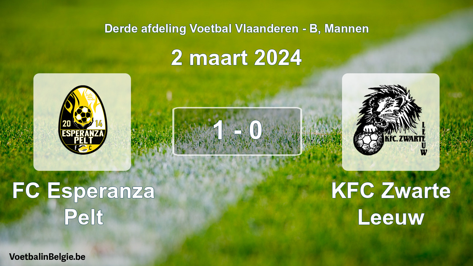 Gespeelde wedstrijd mannenvoetbal: FC Esperanza Pelt - KFC Zwarte Leeuw 1 - 0 (2 maart 2024)