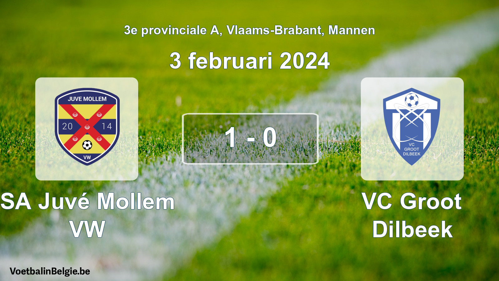 Gespeelde wedstrijd mannenvoetbal: SA Juvé Mollem VW - VC Groot Dilbeek 1 - 0 (3 februari 2024)