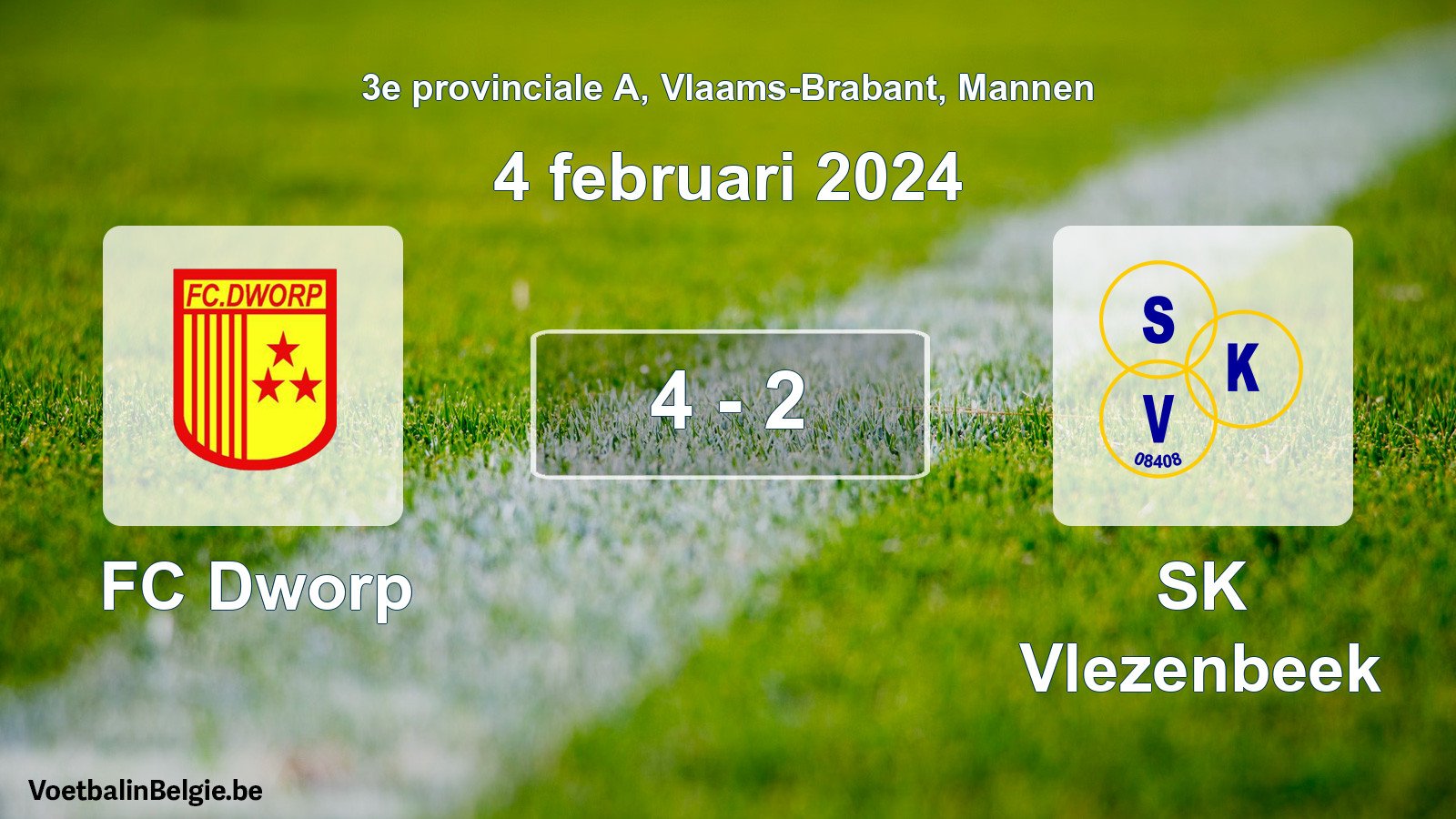 Gespeelde wedstrijd mannenvoetbal: FC Dworp - SK Vlezenbeek 4 - 2 (4 februari 2024)