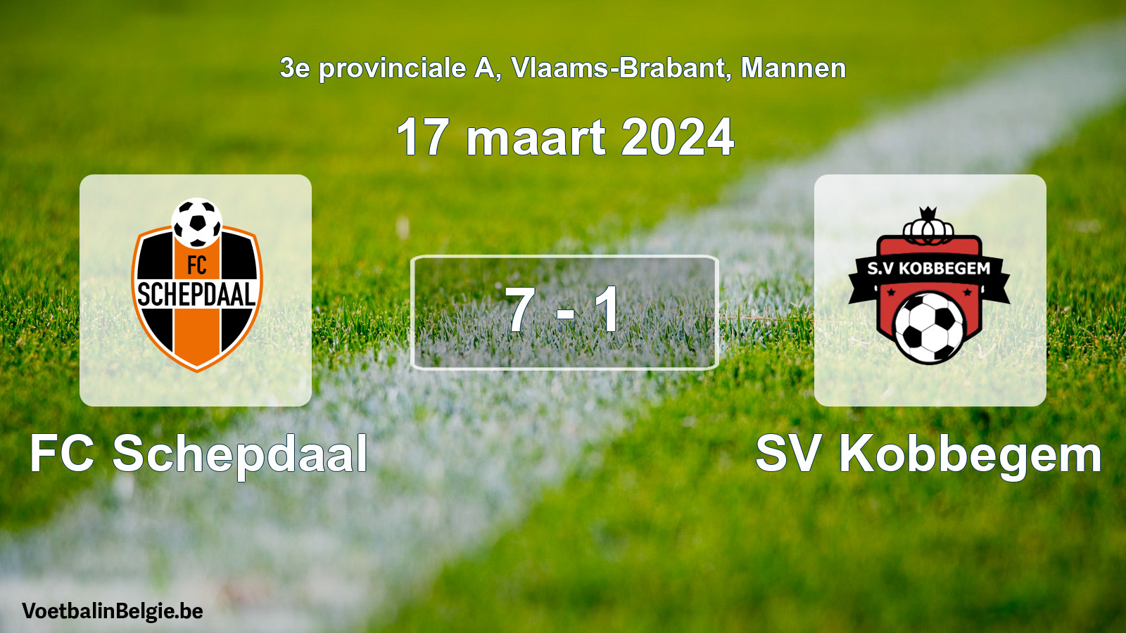 Gespeelde wedstrijd mannenvoetbal: FC Schepdaal - SV Kobbegem 7 - 1 (17 maart 2024)