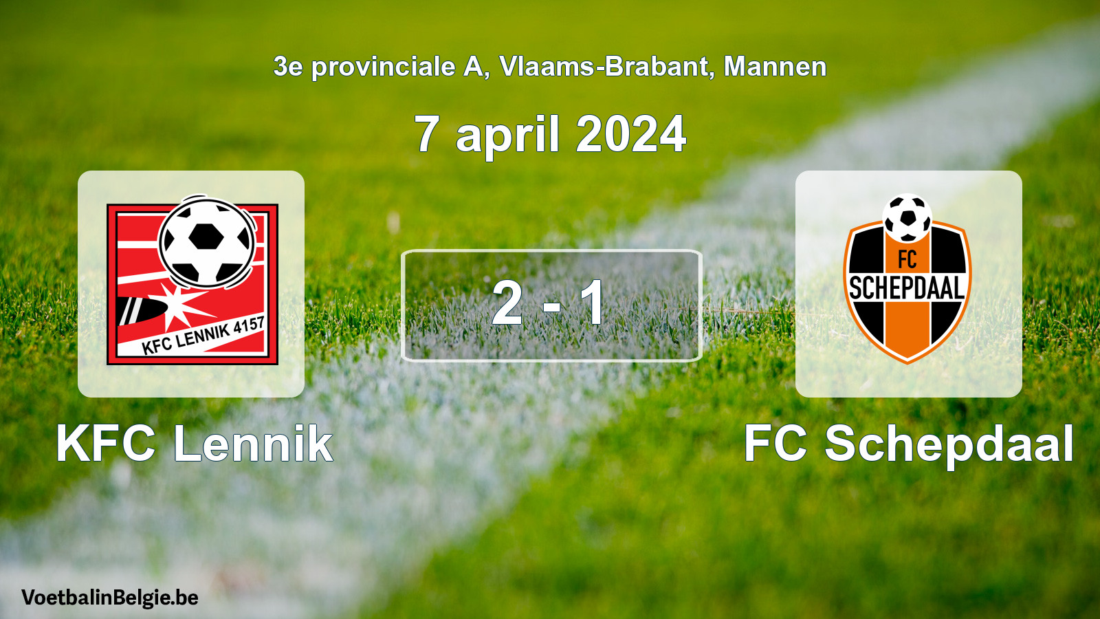 Gespeelde wedstrijd mannenvoetbal: KFC Lennik - FC Schepdaal 2 - 1 (7 april 2024)