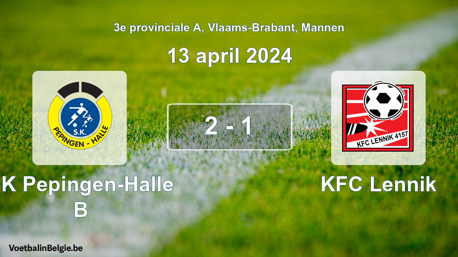 Gespeelde wedstrijd mannenvoetbal: SK Pepingen-Halle B - KFC Lennik 2 - 1 (13 april 2024)