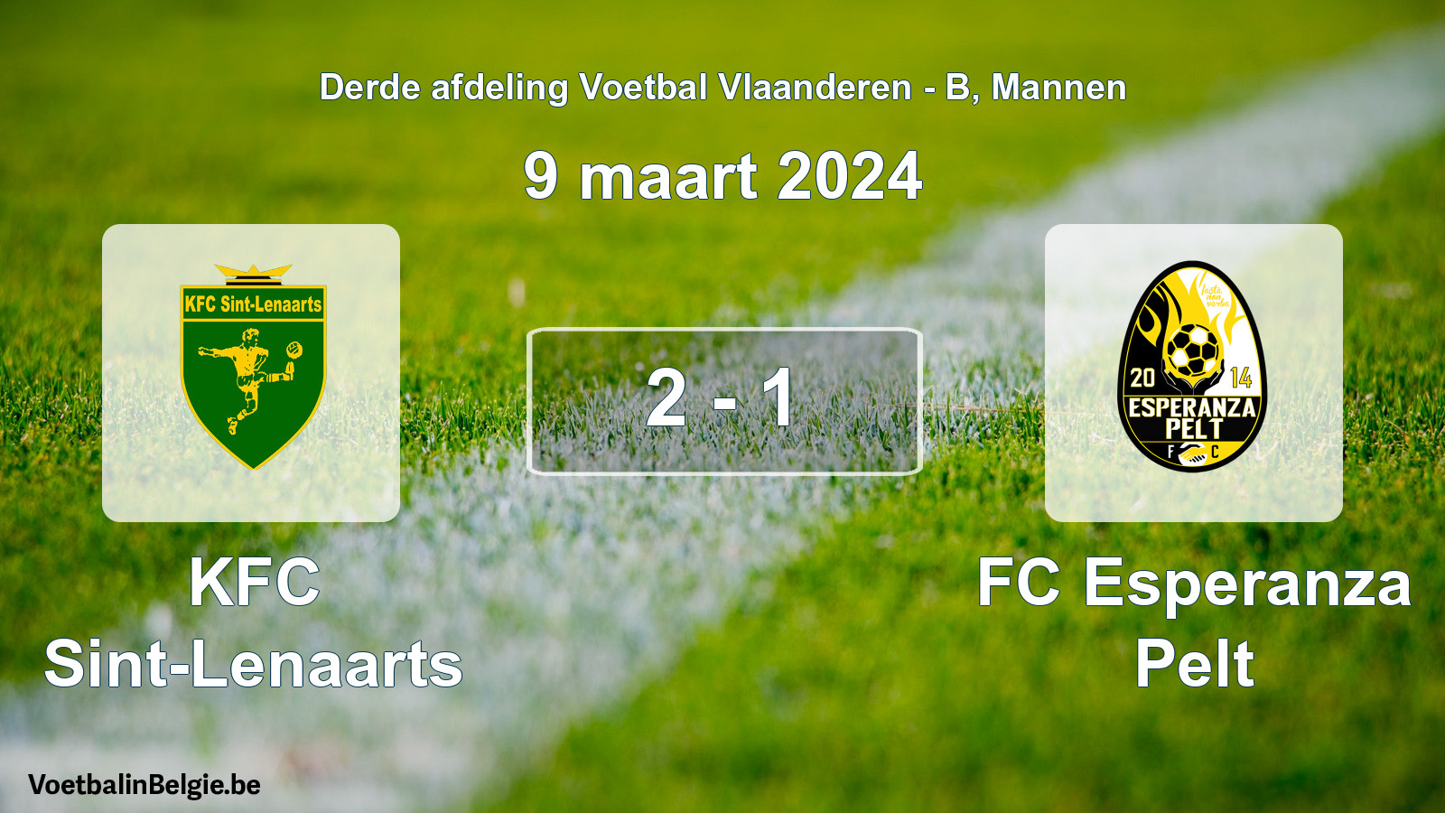 Gespeelde wedstrijd mannenvoetbal: KFC Sint-Lenaarts - FC Esperanza Pelt 2 - 1 (9 maart 2024)