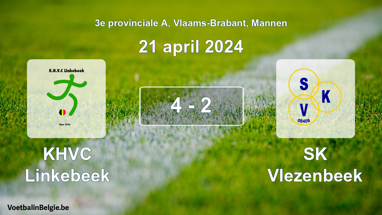 Gespeelde wedstrijd mannenvoetbal: KHVC Linkebeek - SK Vlezenbeek 4 - 2 (21 april 2024)