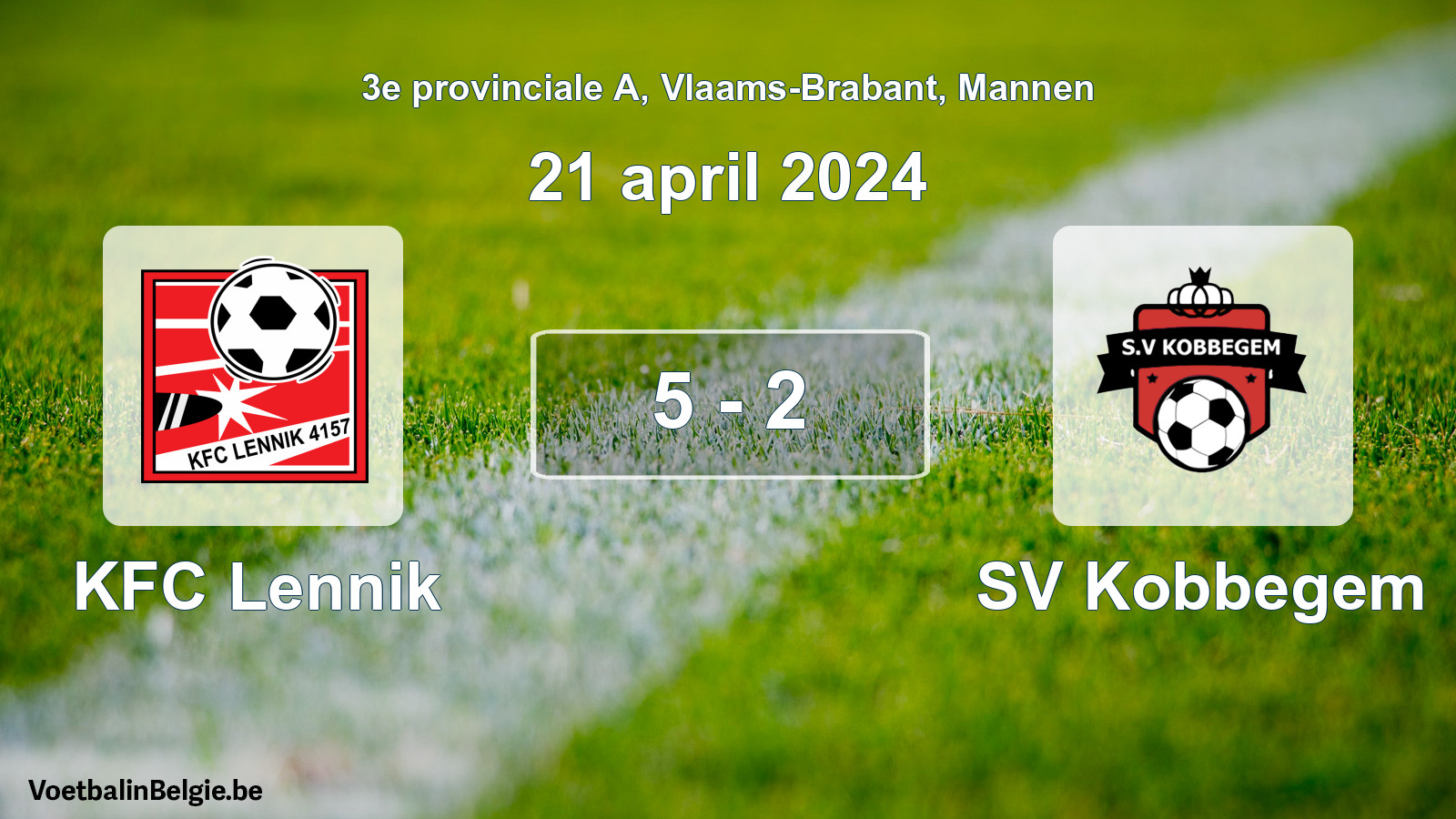 Played match men football: KFC Lennik - SV Kobbegem 5 - 2 (21 April 2024)