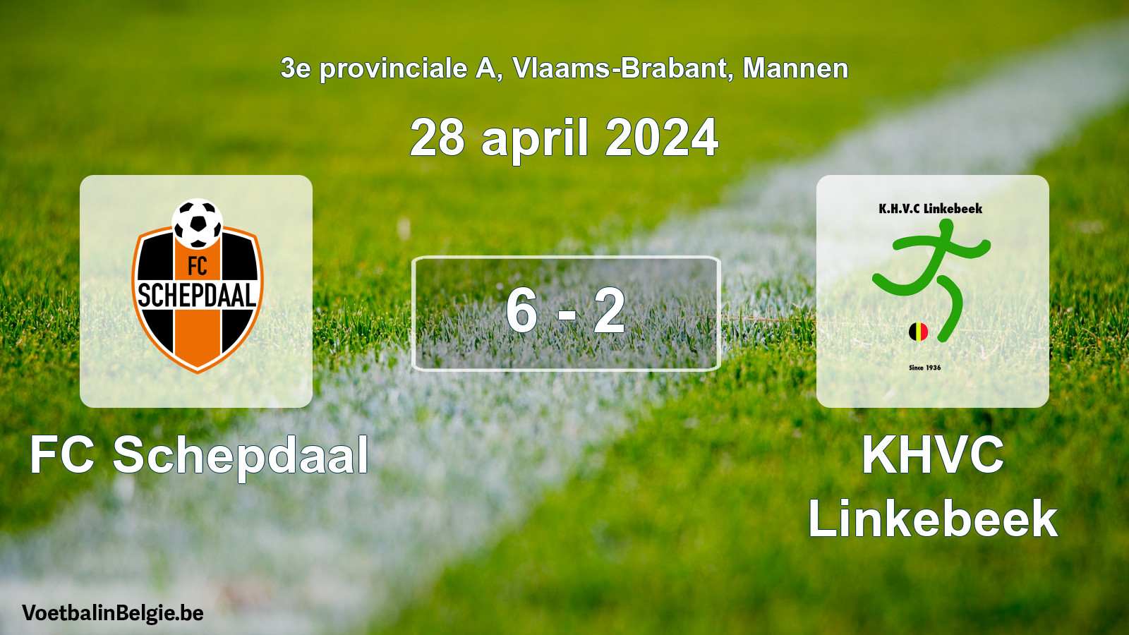 Gespeelde wedstrijd mannenvoetbal: FC Schepdaal - KHVC Linkebeek 6 - 2 (28 april 2024)