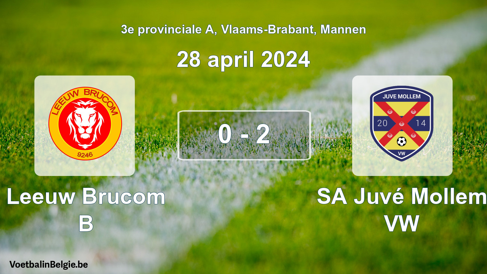 Gespeelde wedstrijd mannenvoetbal: Leeuw Brucom B - SA Juvé Mollem VW 0 - 2 (28 april 2024)