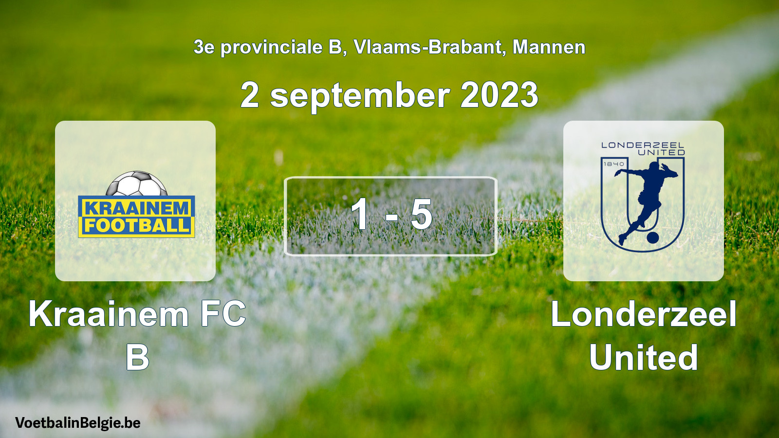Gespeelde wedstrijd mannenvoetbal: Kraainem FC B - Londerzeel United 1 - 5 (2 september 2023)