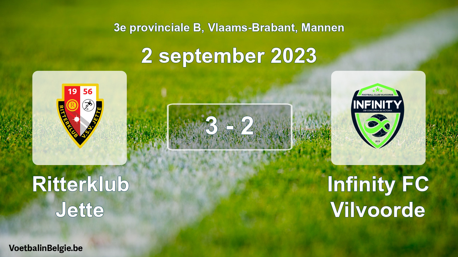 Gespeelde wedstrijd mannenvoetbal: Ritterklub Jette - Infinity FC Vilvoorde 3 - 2 (2 september 2023)