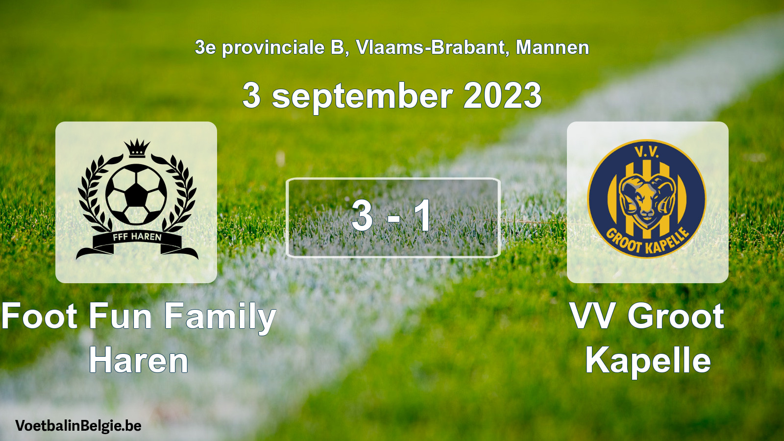 Gespeelde wedstrijd mannenvoetbal: Foot Fun Family Haren - VV Groot Kapelle 3 - 1 (3 september 2023)